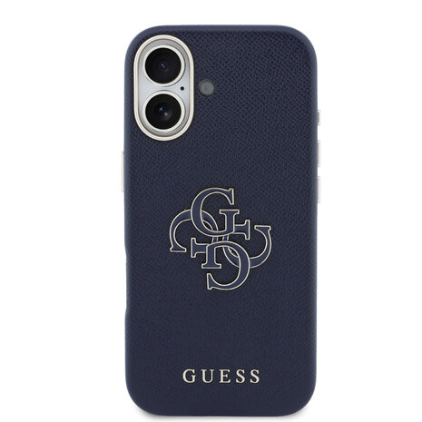 Guess Guess iPhone 17 Back cover coque - MagSafe - Saffiano Leather - 4G Resin Logo - Bleu