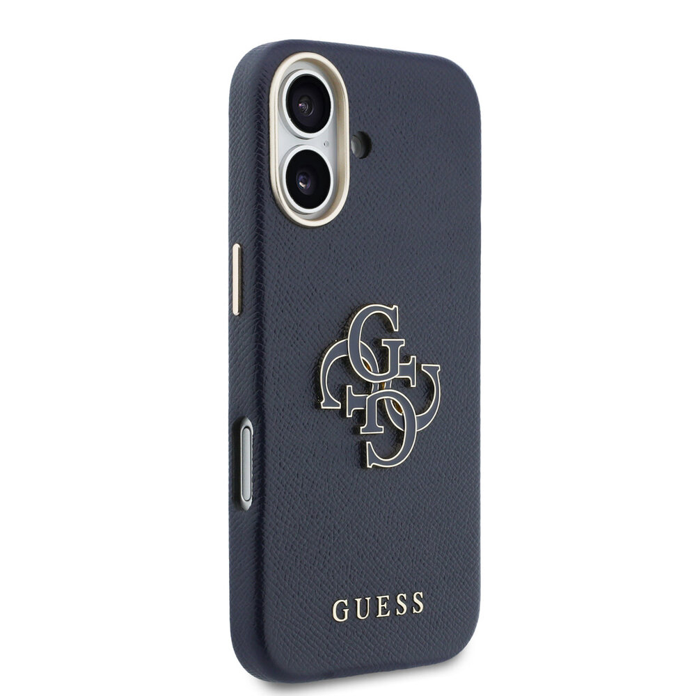 Guess Guess iPhone 17 Backcover hoesje - MagSafe - Saffiano Leather - 4G Resin Logo - Blauw