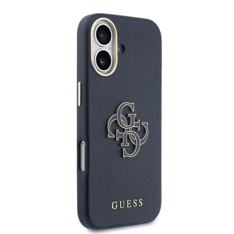 Guess Guess iPhone 17 Back cover case - MagSafe - Saffiano Leather - 4G Resin Logo - Blue Guess Guess iPhone 17 Back cover case - MagSafe - Saffiano Leather - 4G Resin Logo - Blue