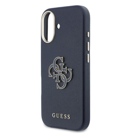 Guess Guess iPhone 17 Backcover hoesje - MagSafe - Saffiano Leather - 4G Resin Logo - Blauw
