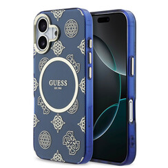 Guess iPhone 17 Backcover hoesje - Magsafe - IML Peony Hot Stamp Design - Blauw