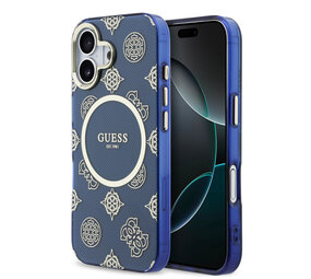 Guess Guess iPhone 17 Back-Cover hul - Magsafe - IML Peony Hot Stamp Design - Blau Guess Guess iPhone 17 Back-Cover hul - Magsafe - IML Peony Hot Stamp Design - Blau