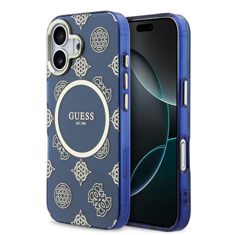 Guess Guess iPhone 17 Backcover hoesje - Magsafe - IML Peony Hot Stamp Design - Blauw Guess Guess iPhone 17 Backcover hoesje - Magsafe - IML Peony Hot Stamp Design - Blauw