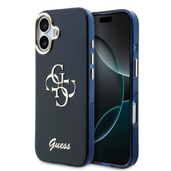 Guess iPhone 17 Back-Cover hul - 4G Script Metal Logo - Silver Edge - Blau