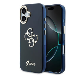 Guess Guess iPhone 17 Back-Cover hul - 4G Script Metal Logo - Silver Edge - Blau Guess Guess iPhone 17 Back-Cover hul - 4G Script Metal Logo - Silver Edge - Blau