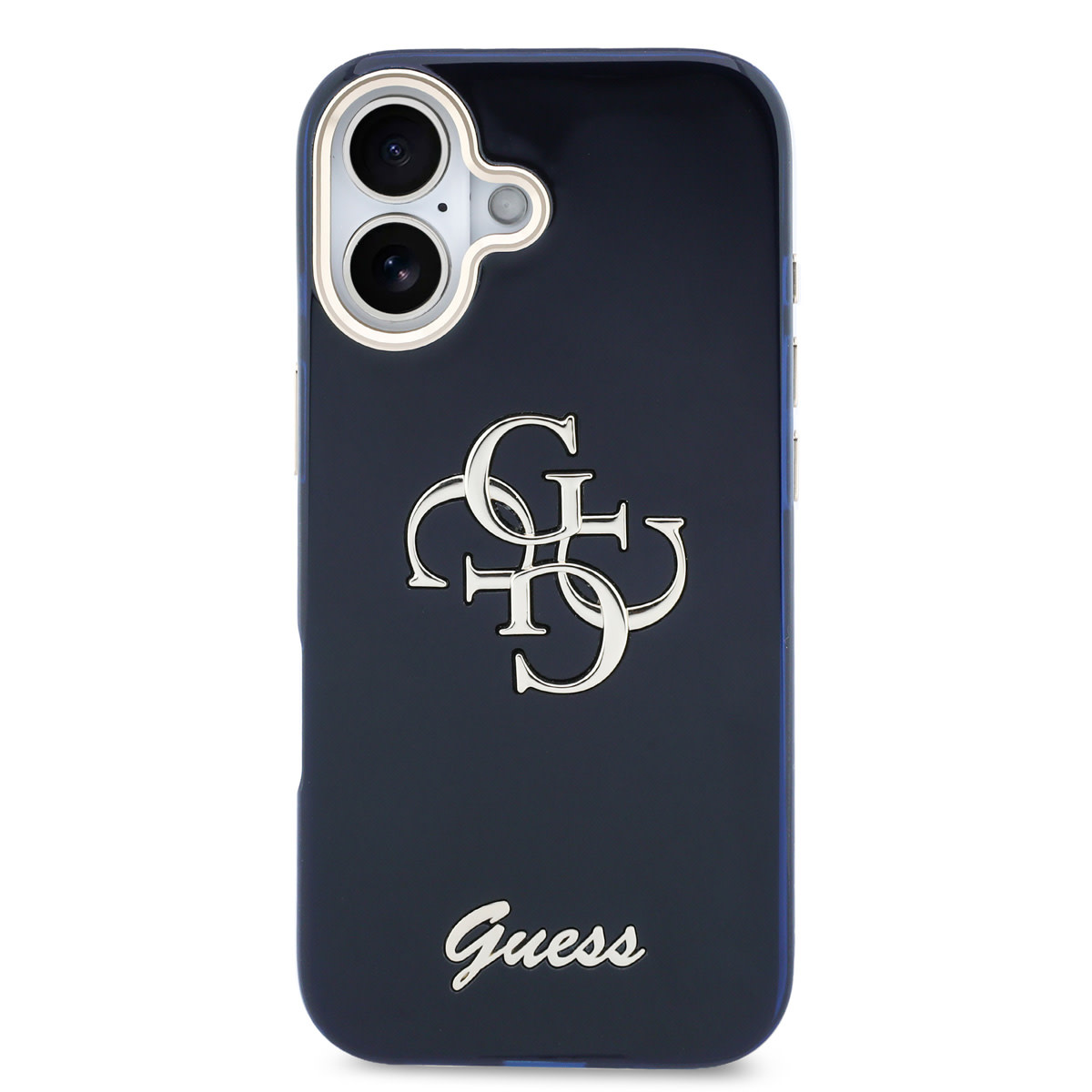 Guess Guess iPhone 17 Backcover hoesje - 4G Script Metal Logo - Silver Edge - Blauw, foto 3 van 6