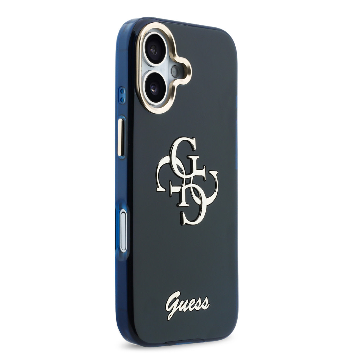Guess Guess iPhone 17 Backcover hoesje - 4G Script Metal Logo - Silver Edge - Blauw, foto 4 van 6