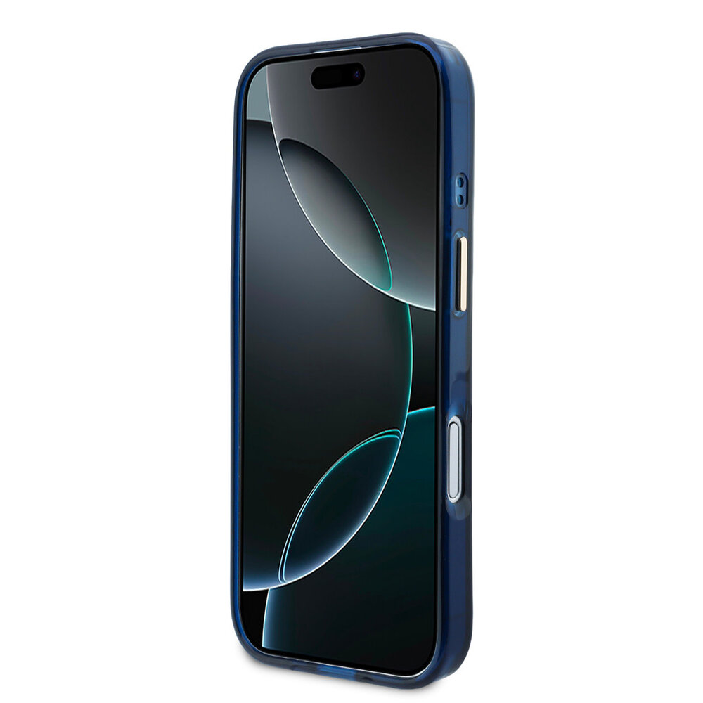 Guess Guess iPhone 17 Back cover case - 4G Script Metal Logo - Silver Edge - Blue