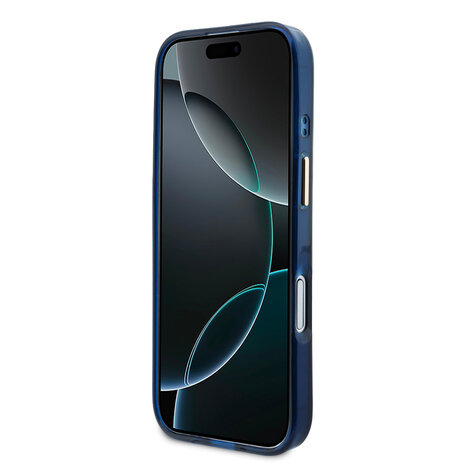 Guess Guess iPhone 17 Back cover coque - 4G Script Metal Logo - Silver Edge - Bleu