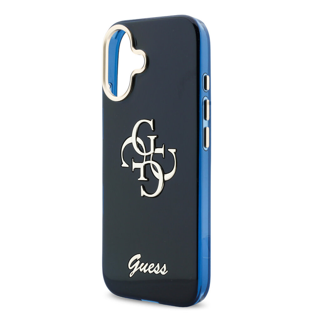 Guess Guess iPhone 17 Back-Cover hul - 4G Script Metal Logo - Silver Edge - Blau Guess Guess iPhone 17 Back-Cover hul - 4G Script Metal Logo - Silver Edge - Blau