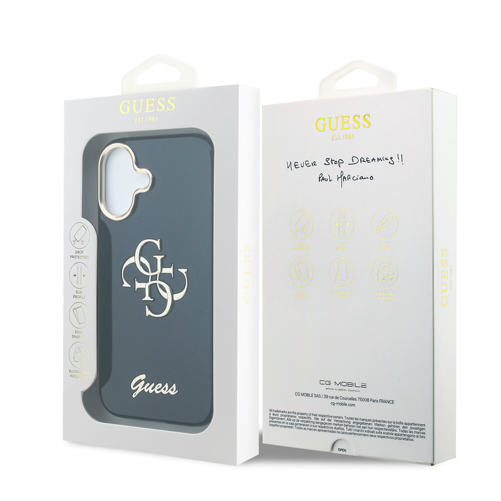 Guess Guess iPhone 17 Back cover coque - 4G Script Metal Logo - Silver Edge - Bleu