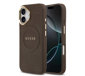 Guess Guess iPhone 17 Back-Cover hul - Magsafe - PU Leather Peony Hot Stamp Design - Braun Guess Guess iPhone 17 Back-Cover hul - Magsafe - PU Leather Peony Hot Stamp Design - Braun