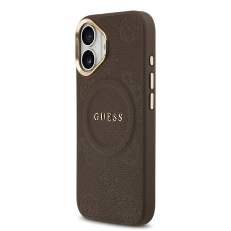 Guess Guess iPhone 17 Backcover hoesje - Magsafe - PU Leather Peony Hot Stamp Design - Bruin