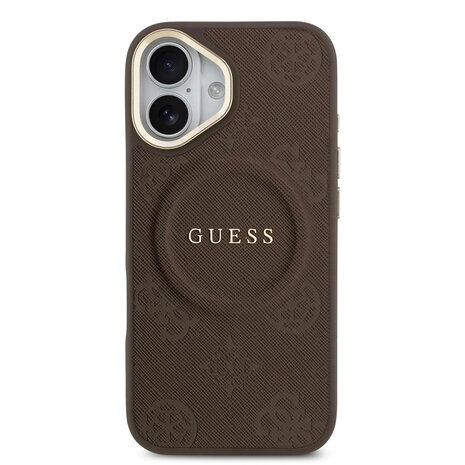 Guess Guess iPhone 17 Back cover coque - Magsafe - PU Leather Peony Hot Stamp Design - Marron