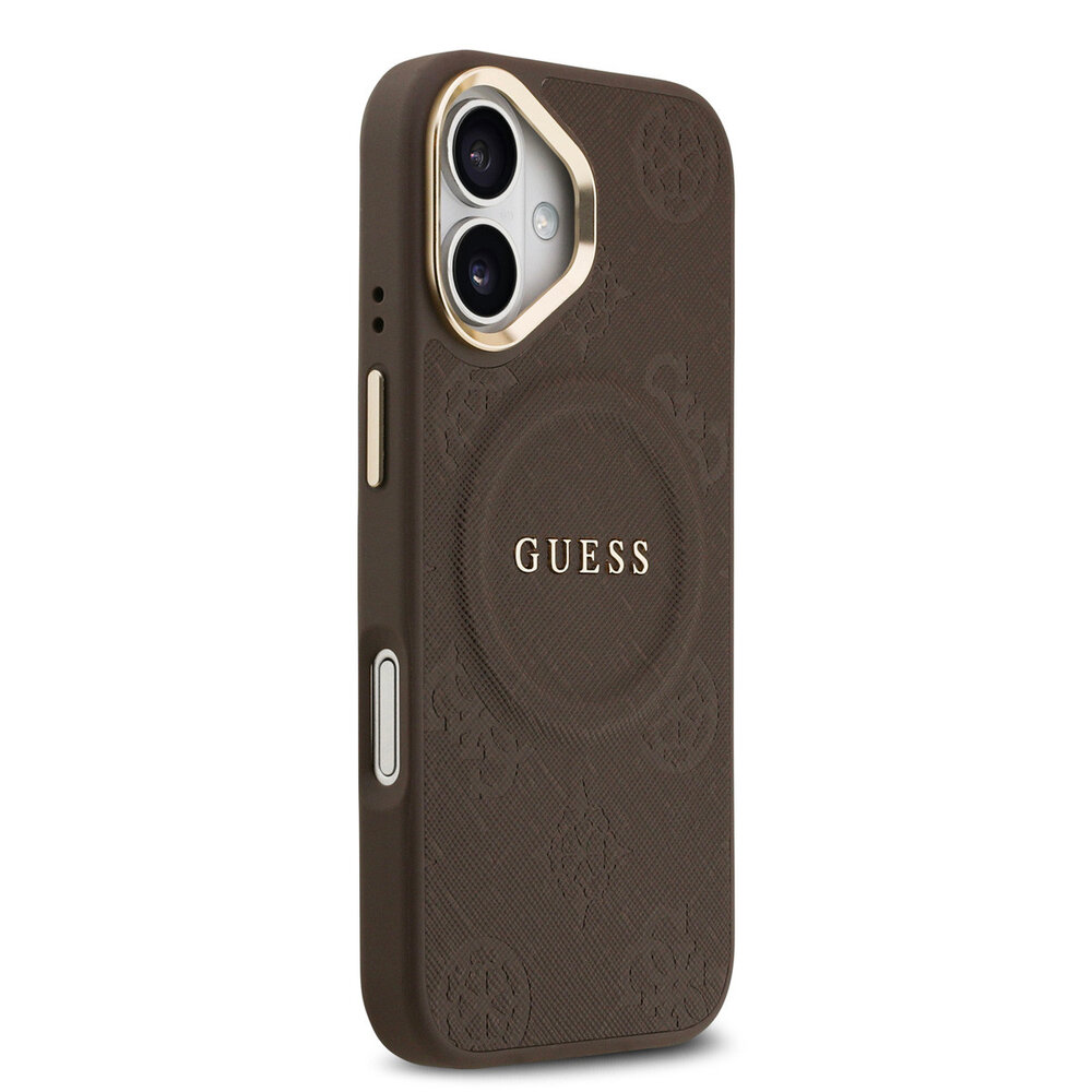 Guess Guess iPhone 17 Back cover coque - Magsafe - PU Leather Peony Hot Stamp Design - Marron