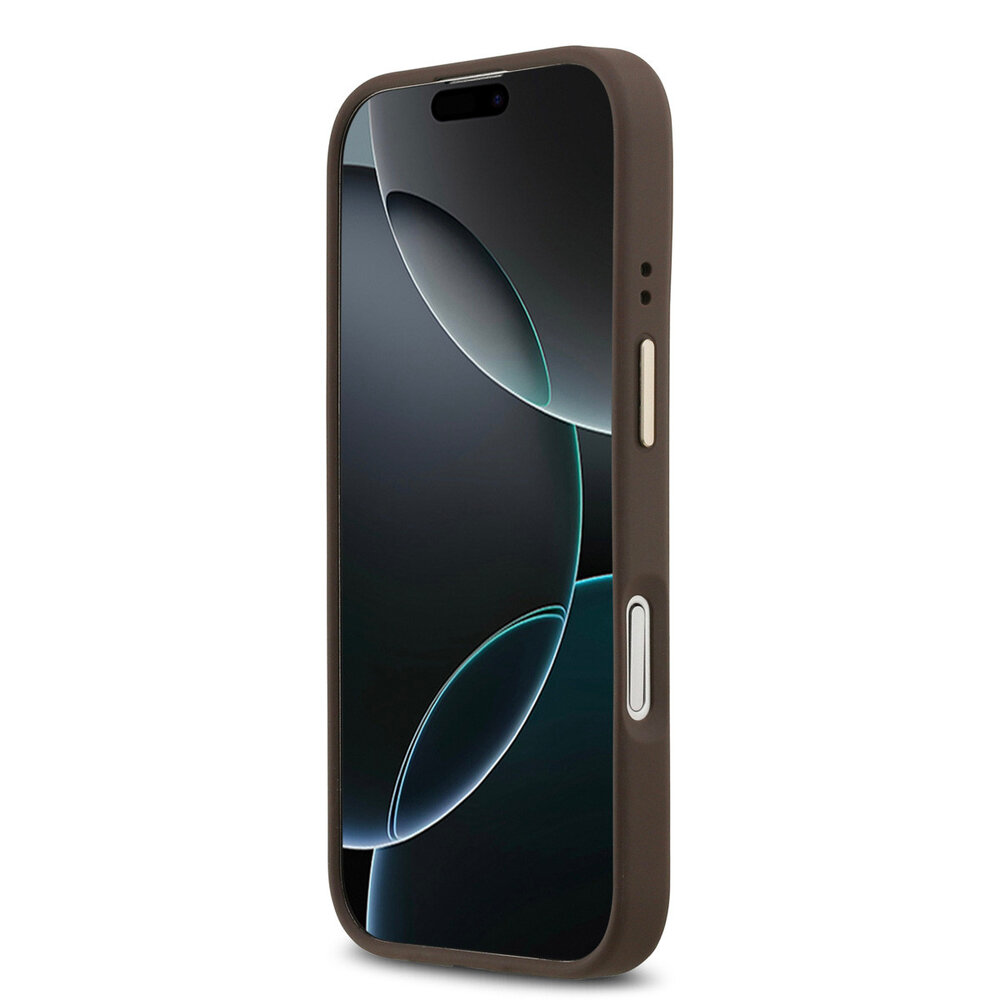 Guess Guess iPhone 17 Back cover coque - Magsafe - PU Leather Peony Hot Stamp Design - Marron