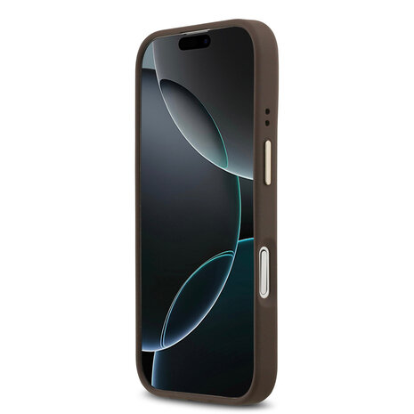 Guess Guess iPhone 17 Backcover hoesje - Magsafe - PU Leather Peony Hot Stamp Design - Bruin