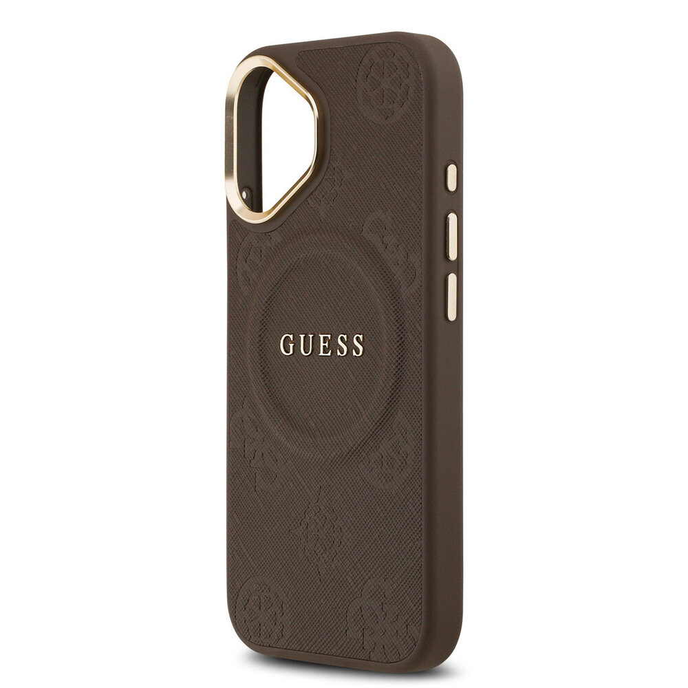 Guess Guess iPhone 17 Back-Cover hul - Magsafe - PU Leather Peony Hot Stamp Design - Braun Guess Guess iPhone 17 Back-Cover hul - Magsafe - PU Leather Peony Hot Stamp Design - Braun