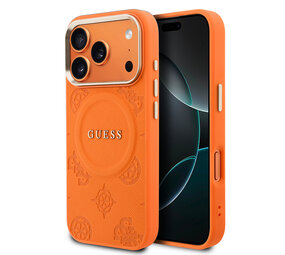 Guess Guess iPhone 17 Pro Back cover case - Magsafe - PU Leather Peony Hot Stamp Design - Orange
