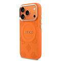 Guess Guess iPhone 17 Pro/iPhone 18 Pro Coque arrière MagSafe Similicuir PU avec motif pivoine estampé à chaud - Orange