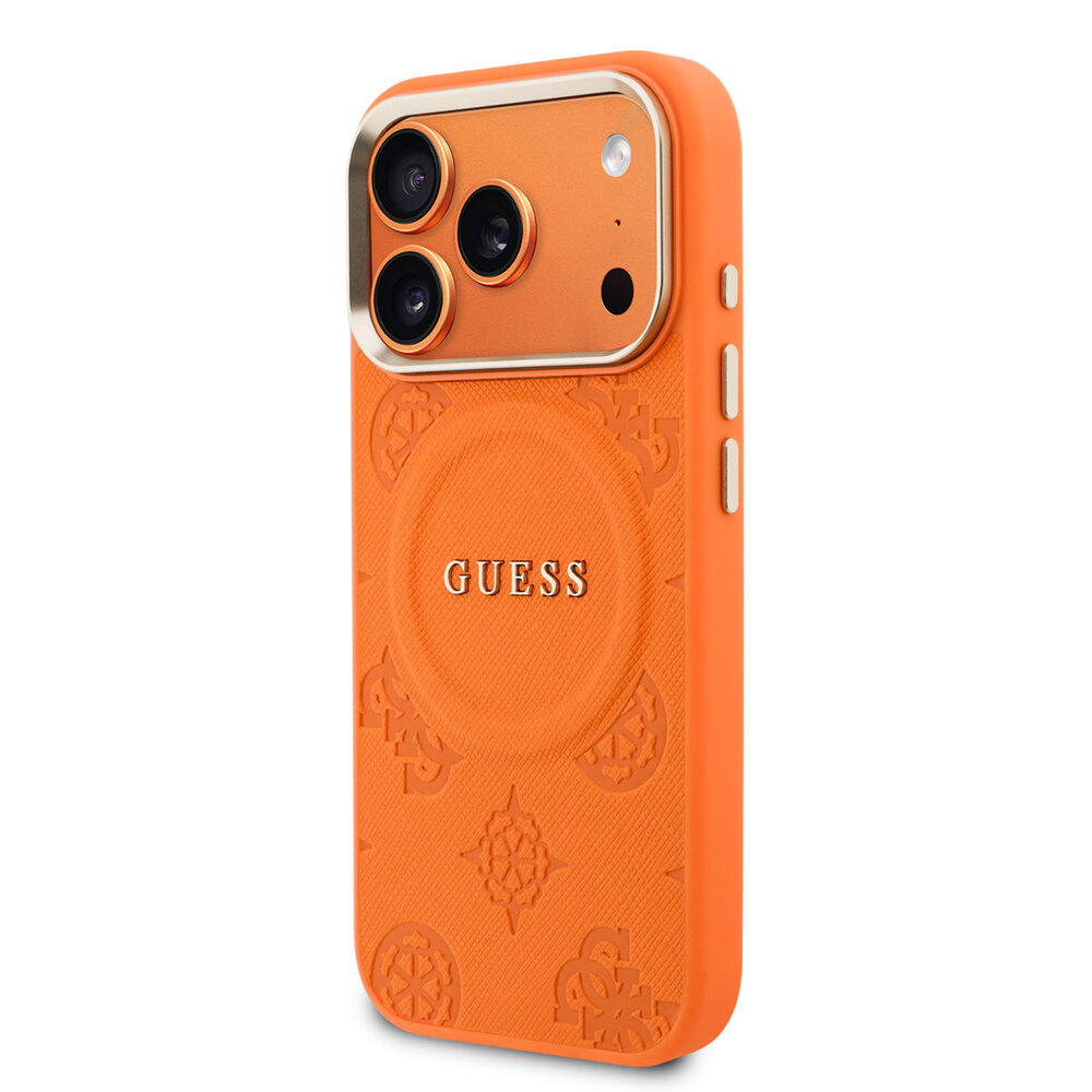 Guess Guess iPhone 17 Pro Back cover case - Magsafe - PU Leather Peony Hot Stamp Design - Orange
