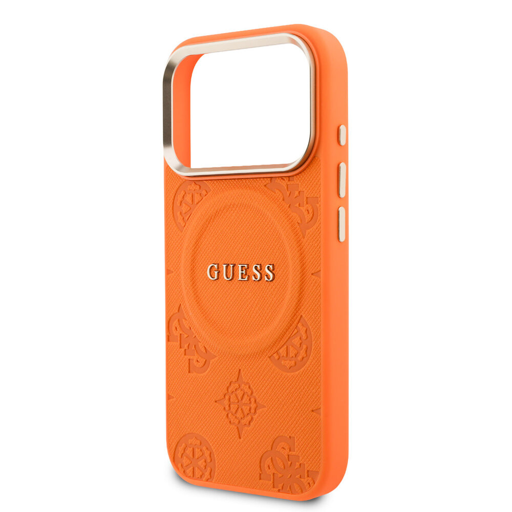Guess Guess iPhone 17 Pro Back cover coque - Magsafe - PU Leather Peony Hot Stamp Design - Orange