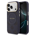Guess Guess iPhone 17 Pro/iPhone 18 Pro Coque arrière MagSafe Similicuir PU avec motif pivoine estampé à chaud - Bleu