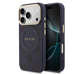Guess Guess iPhone 17 Pro Backcover hoesje - Magsafe - PU Leather Peony Hot Stamp Design - Blauw
