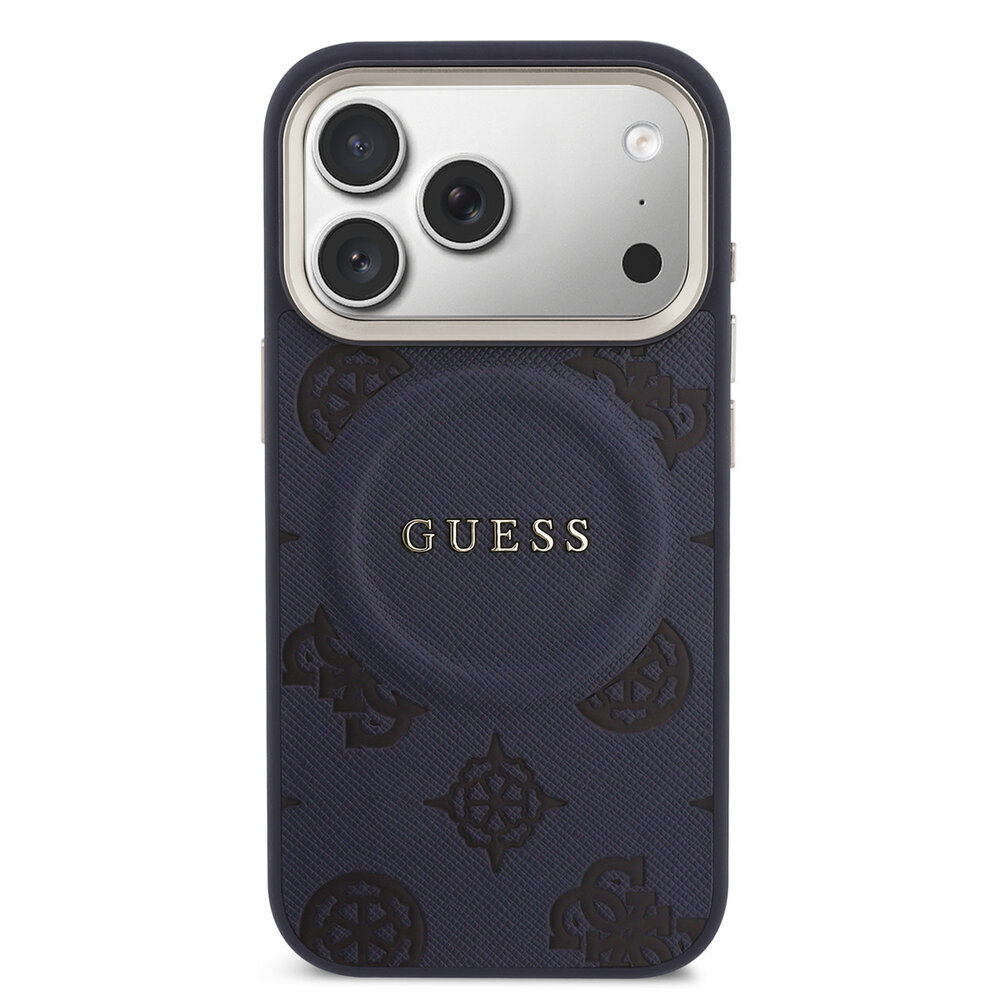 Guess Guess iPhone 17 Pro Back-Cover hul - Magsafe - PU Leather Peony Hot Stamp Design - Blau