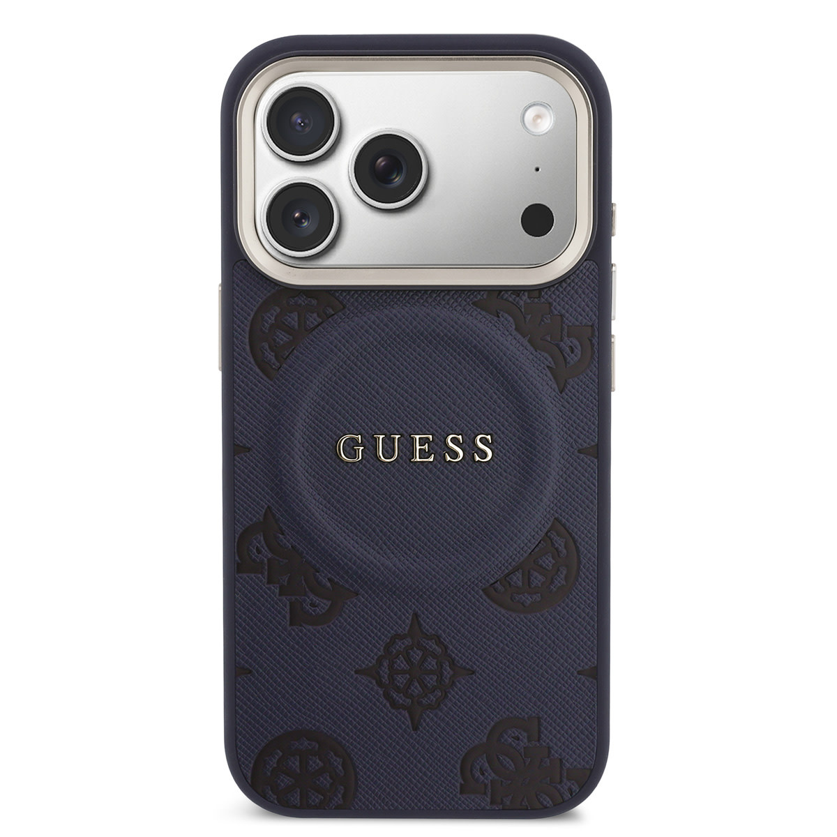 Guess Guess iPhone 17 Pro Backcover hoesje - Magsafe - PU Leather Peony Hot Stamp Design - Blauw, foto 3 van 6