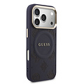 Guess Guess iPhone 17 Pro/iPhone 18 Pro Coque arrière MagSafe Similicuir PU avec motif pivoine estampé à chaud - Bleu