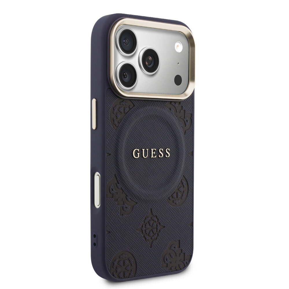 Guess Guess iPhone 17 Pro Back-Cover hul - Magsafe - PU Leather Peony Hot Stamp Design - Blau
