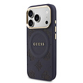 Guess Guess iPhone 17 Pro/iPhone 18 Pro Coque arrière MagSafe Similicuir PU avec motif pivoine estampé à chaud - Bleu