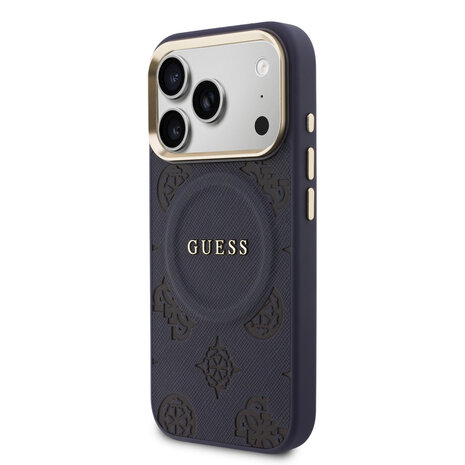 Guess Guess iPhone 17 Pro Back-Cover hul - Magsafe - PU Leather Peony Hot Stamp Design - Blau