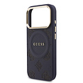 Guess Guess iPhone 17 Pro/iPhone 18 Pro Coque arrière MagSafe Similicuir PU avec motif pivoine estampé à chaud - Bleu
