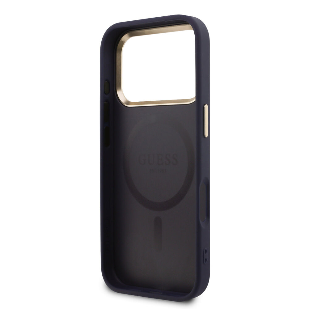 Guess Guess iPhone 17 Pro Backcover hoesje - Magsafe - PU Leather Peony Hot Stamp Design - Blauw