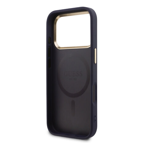 Guess Guess iPhone 17 Pro Back-Cover hul - Magsafe - PU Leather Peony Hot Stamp Design - Blau