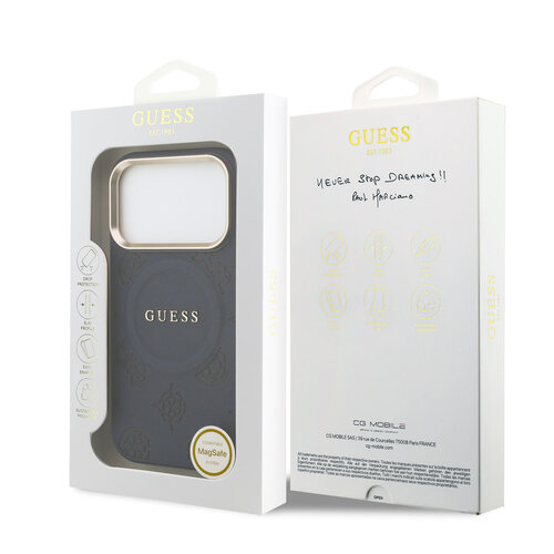Guess Guess iPhone 17 Pro/iPhone 18 Pro Handyhülle MagSafe PU-Kunstleder mit geprägtem Pfingstrosenmotiv - Blau