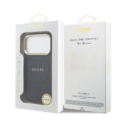 Guess Guess iPhone 17 Pro Back cover case - Magsafe - PU Leather Peony Hot Stamp Design - Blue