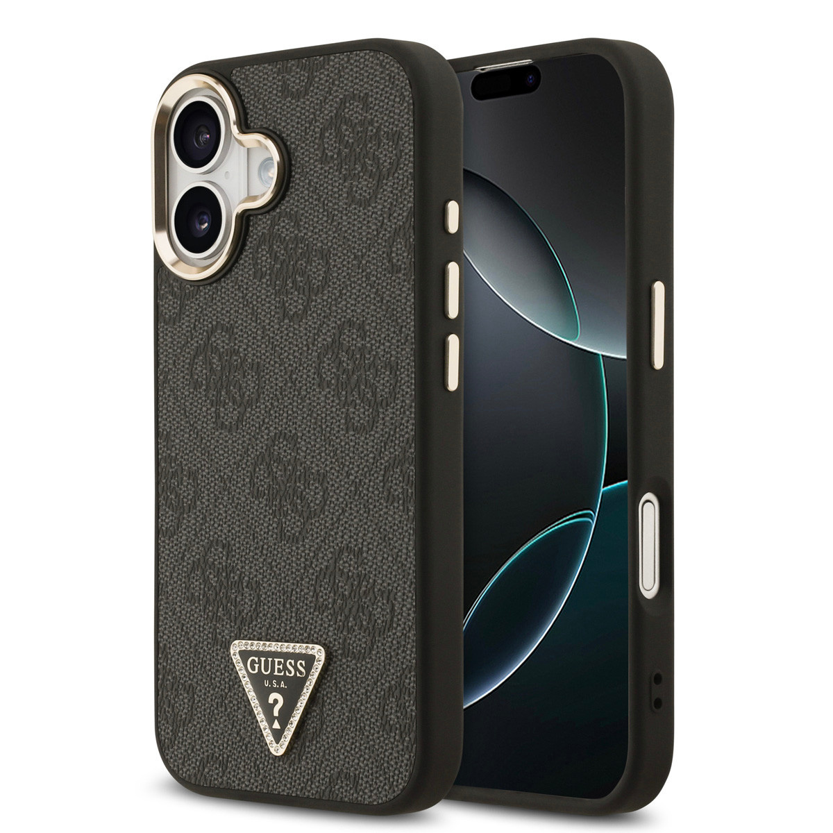 Guess Guess iPhone 17 Backcover hoesje - MagSafe - 4G Triangle Logo - Gold Edge - Zwart