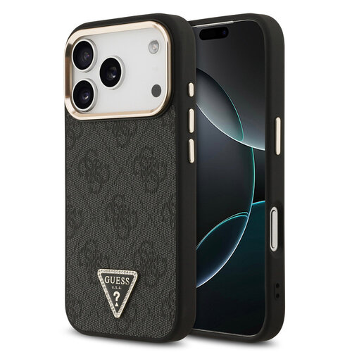 Guess Guess iPhone 17 Pro/iPhone 18 Pro Coque arrière MagSafe 4G logo triangulaire Bord doré - Noir