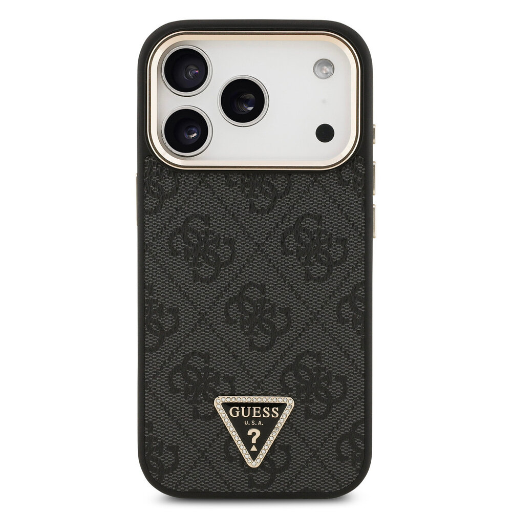 Guess Guess iPhone 17 Pro Backcover hoesje - MagSafe - 4G Triangle Logo - Gold Edge - Zwart