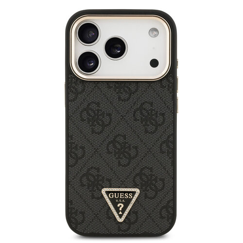 Guess Guess iPhone 17 Pro/iPhone 18 Pro Coque arrière MagSafe 4G logo triangulaire Bord doré - Noir