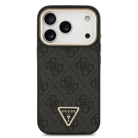 Guess Guess iPhone 17 Pro Backcover hoesje - MagSafe - 4G Triangle Logo - Gold Edge - Zwart