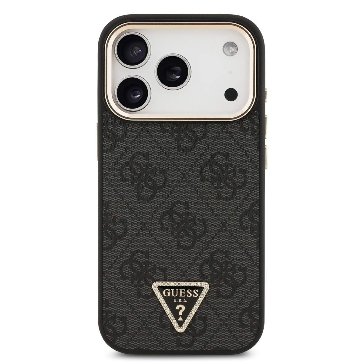 Guess Guess iPhone 17 Pro Backcover hoesje - MagSafe - 4G Triangle Logo - Gold Edge - Zwart, foto 3 van 6