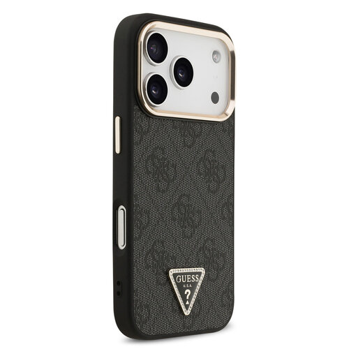 Guess Guess iPhone 17 Pro/iPhone 18 Pro Handyhülle MagSafe 4G dreieckiges Logo Goldfarbener Rand - Schwarz