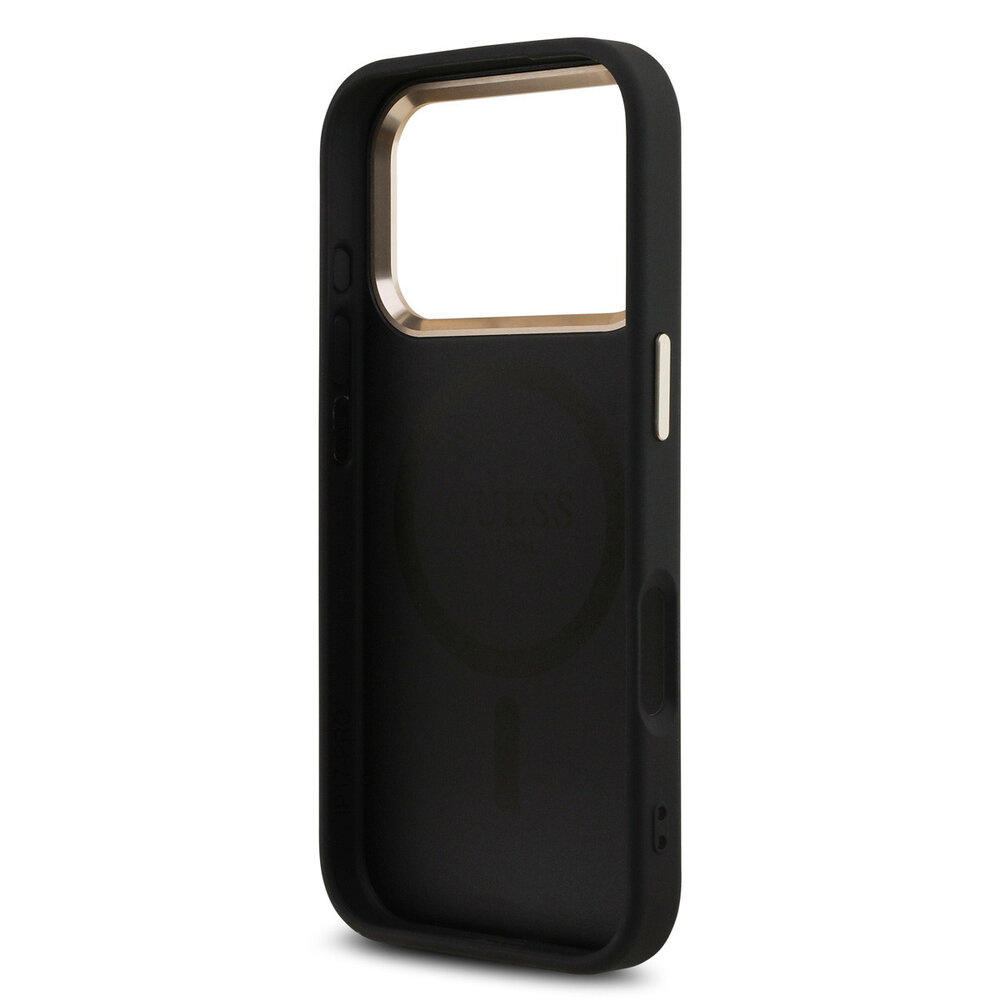Guess Guess iPhone 17 Pro Backcover hoesje - MagSafe - 4G Triangle Logo - Gold Edge - Zwart