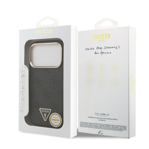 Guess Guess iPhone 17 Pro/iPhone 18 Pro Coque arrière MagSafe 4G logo triangulaire Bord doré - Noir
