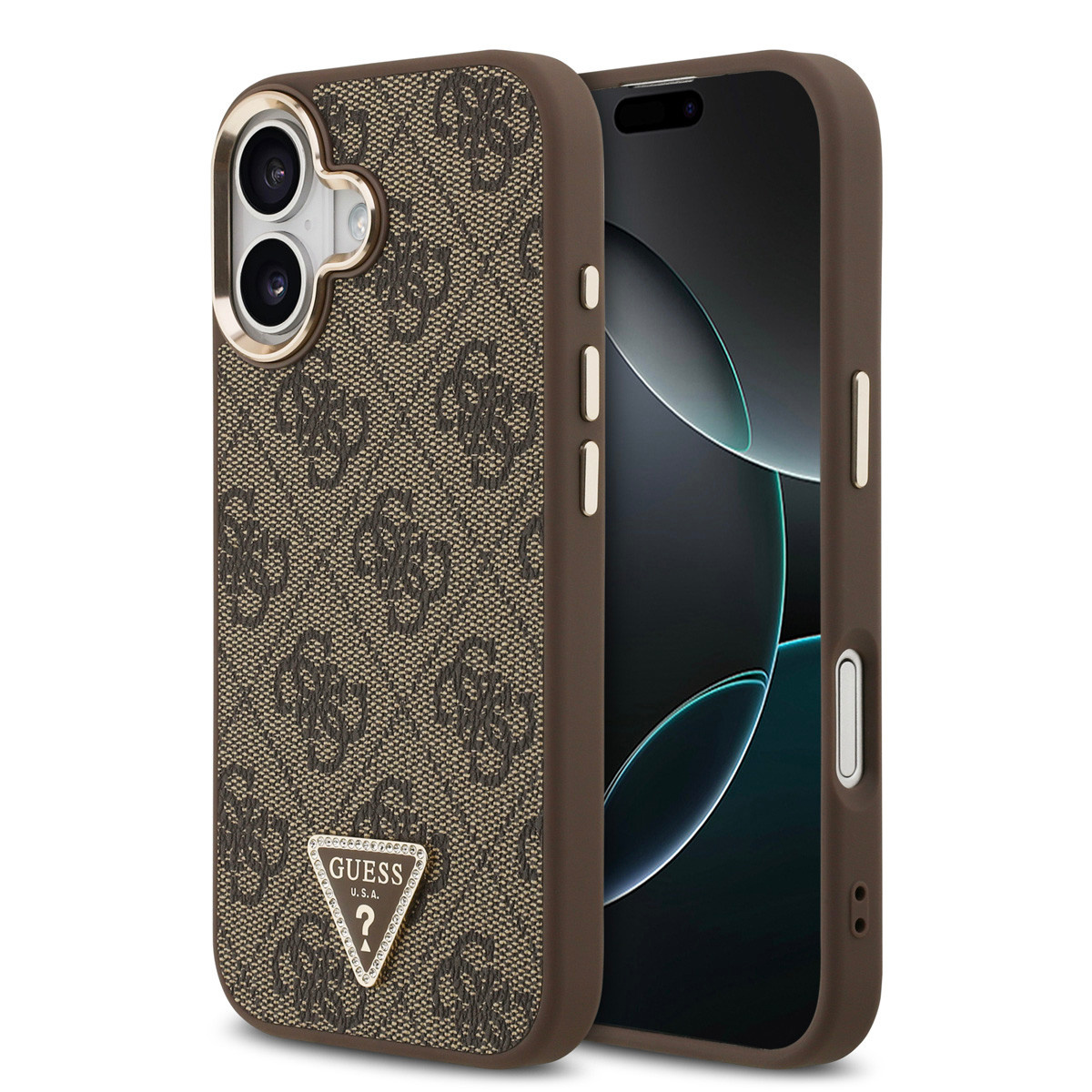 Guess Guess iPhone 17 Backcover hoesje - MagSafe - 4G Triangle Logo - Gold Edge - Bruin