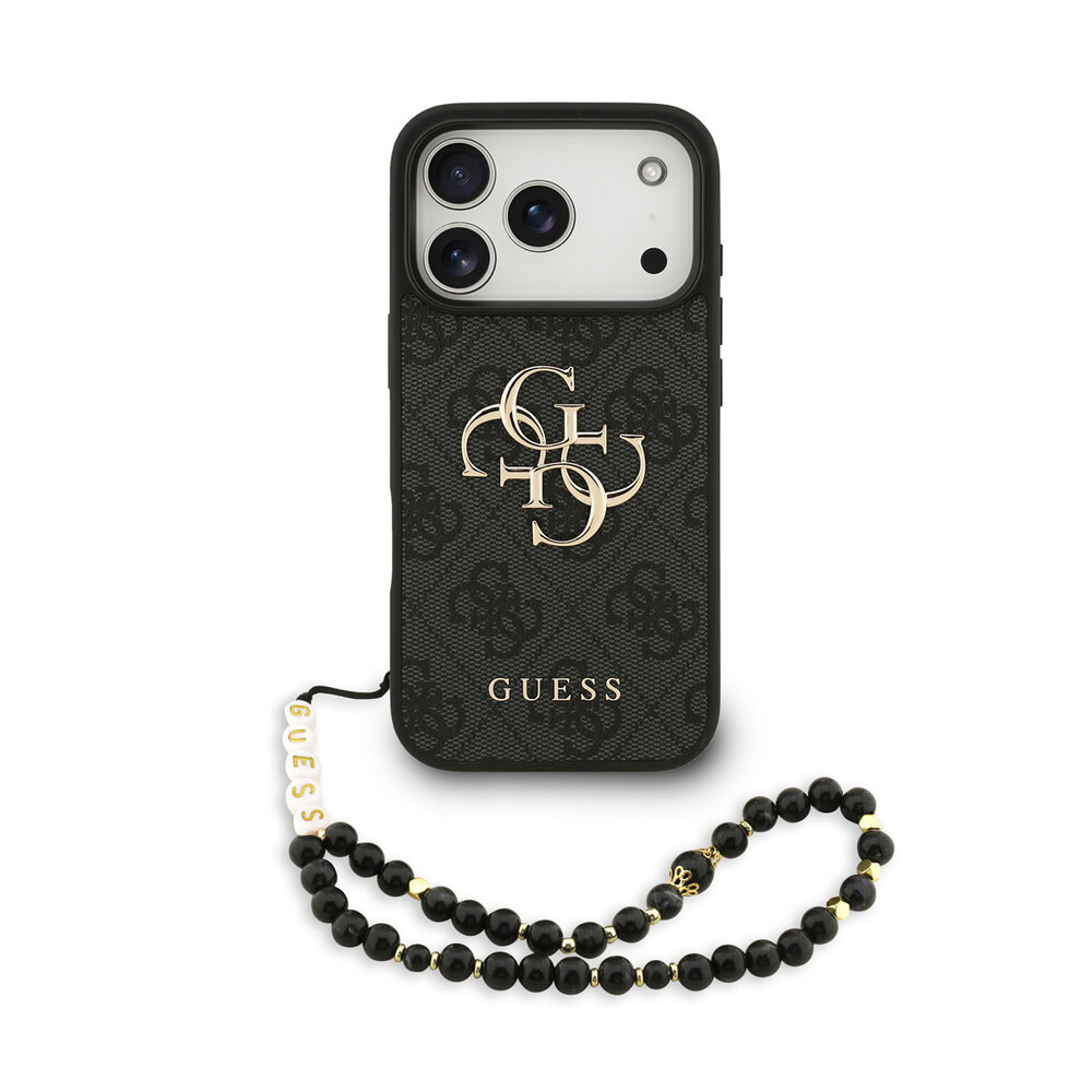 Guess Guess iPhone 17 Pro Back cover coque - 4G With Pearl Strap - Big Metal Logo - Noir